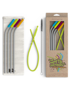 Popotes Reutilizables Softy Acero Inoxidable 23 cm con Silicona