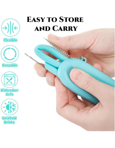 Juego de 10 Pajitas de Silicona Acshio Plegables Multicolor