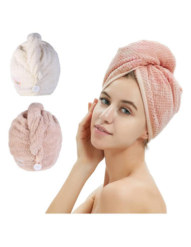 Paquete de 2 Toallas de Microfibra para Cabello Rosa y Beige