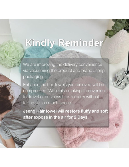 Toalla de Microfibra Jseng 3 Piezas Secado Rápido para Cabello