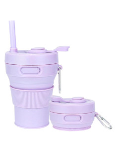 Taza de Viaje Plegable JSHYGOUP Morada 450ml A Prueba de Fugas