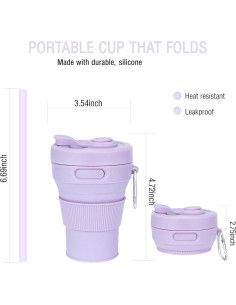 Taza de Viaje Plegable JSHYGOUP Morada 450ml A Prueba de Fugas 2