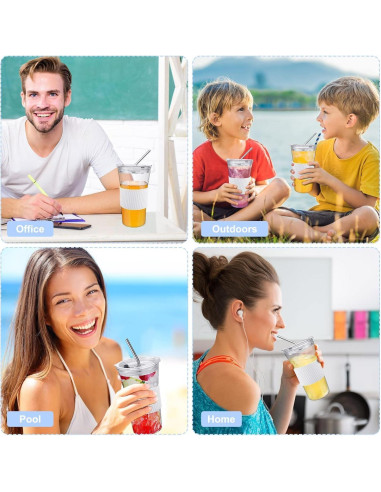 Juego de 2 Vasos de Vidrio Kftamoetly 16 oz con Tapas y Pajitas