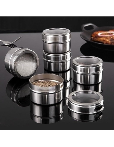 Set de 6 Latas Magnéticas para Especias XZJMY Acero Inoxidable