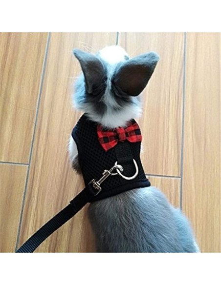 Arnés Ajustable para Conejo Wontee - Malla Suave Negro S