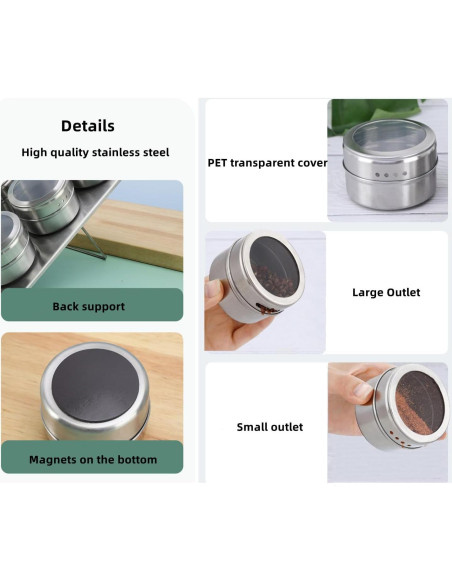 Set de 6 Latas Magnéticas para Especias XZJMY Acero Inoxidable