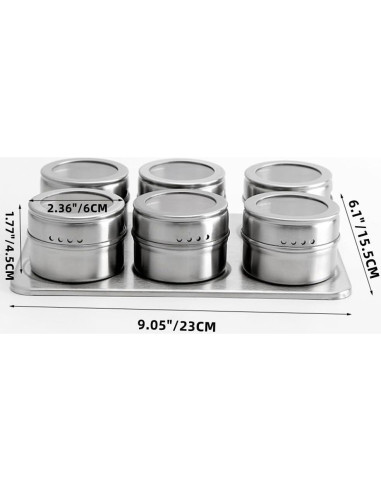 Set de 6 Latas Magnéticas para Especias XZJMY Acero Inoxidable