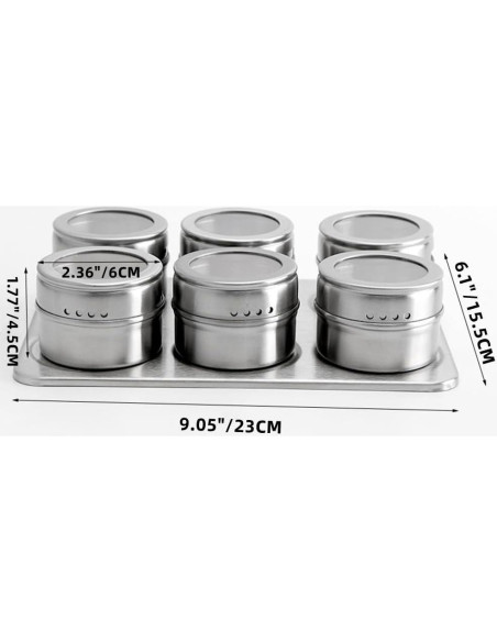 Set de 6 Latas Magnéticas para Especias XZJMY Acero Inoxidable