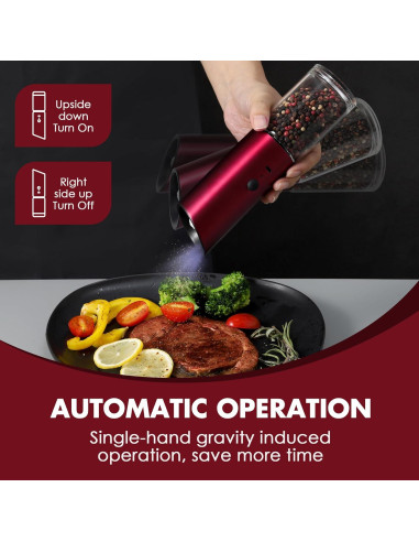 Molinillos Eléctricos de Sal y Pimienta Vzaahu Rojo - Recargables