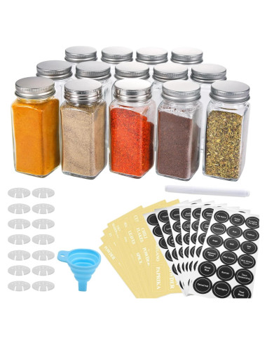 Juego de 14 Tarros de Especias de Vidrio AOZITA 118ml Cuadrados