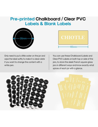 Juego de 14 Tarros de Especias de Vidrio AOZITA 118ml Cuadrados