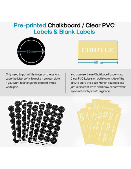 Juego de 14 Tarros de Especias de Vidrio AOZITA 118ml Cuadrados