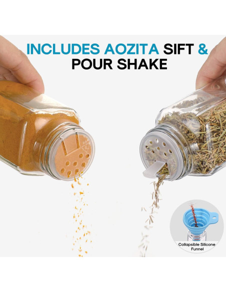 Juego de 14 Tarros de Especias de Vidrio AOZITA 118ml Cuadrados