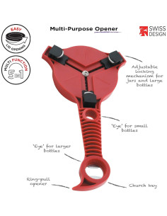 Abrebotellas Multiusos Kuhn Rikon 5-en-1 Rojo 12.7x25.4cm 2