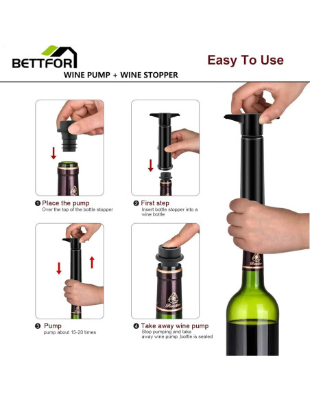 Bomba de vacío para vino BETTFOR + 4 tapones reutilizables