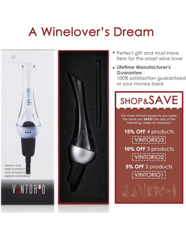 Aerador y Vertedor de Vino Vintorio Premium - Plata