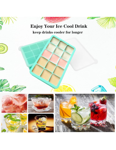Bandejas de Cubos de Hielo de Silicona DCCPAA - 2 Piezas, 15 Moldes
