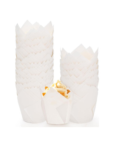 200 Forros de Cupcake Tulipán Blanco JIRNGLA - Papel Parchment