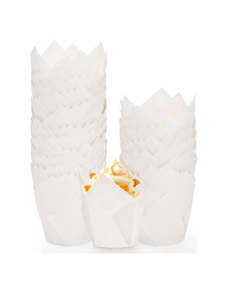 200 Forros de Cupcake Tulipán Blanco JIRNGLA - Papel Parchment