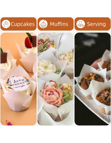 200 Forros de Cupcake Tulipán Blanco JIRNGLA - Papel Parchment