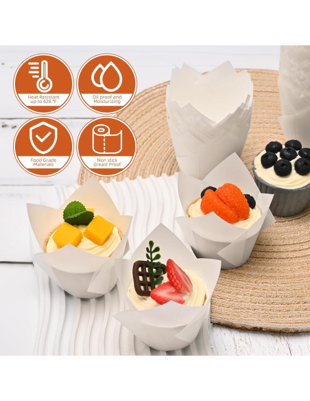 200 Forros de Cupcake Tulipán Blanco JIRNGLA - Papel Parchment