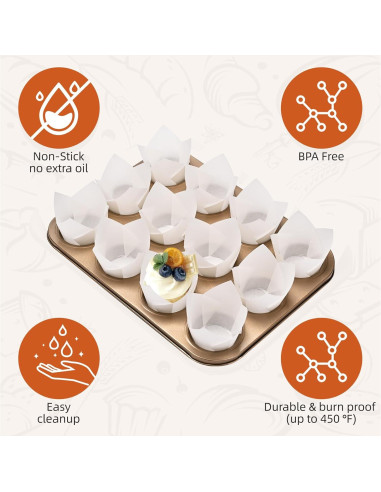 200 Forros de Cupcake Tulipán Blanco JIRNGLA - Papel Parchment