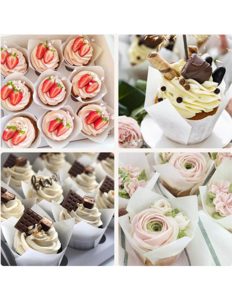 200 Forros de Cupcake Tulipán Blanco JIRNGLA - Papel Parchment