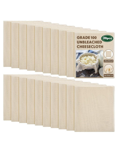 20 Paños de Queso Reutilizables Chumia 50x50 cm Algodón Sin Blanquear