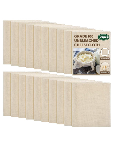 20 Paños de Queso Reutilizables Chumia 50x50 cm Algodón Sin Blanquear