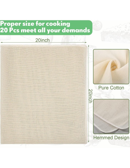 20 Paños de Queso Reutilizables Chumia 50x50 cm Algodón Sin Blanquear