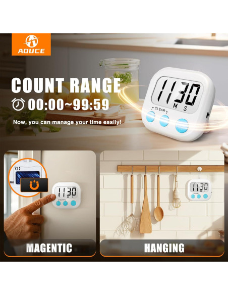 Paquete de 2 Temporizadores Digitales de Cocina AOUCE Blanco