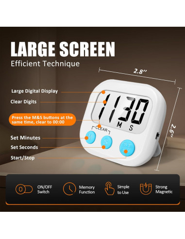 Paquete de 2 Temporizadores Digitales de Cocina AOUCE Blanco