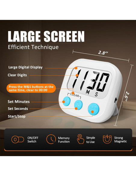 Paquete de 2 Temporizadores Digitales de Cocina AOUCE Blanco