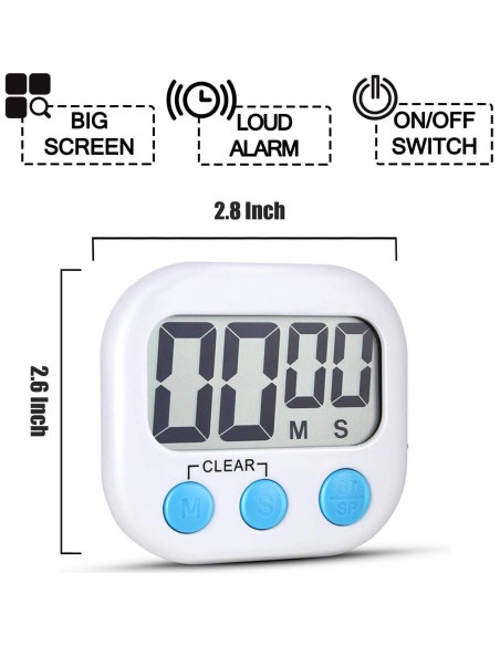 Paquete de 2 Temporizadores Digitales de Cocina AOUCE Blanco