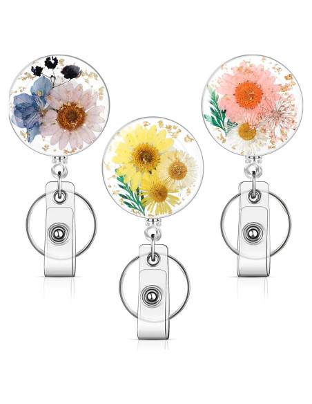 3 Ruedas de Insignia Floral HLQHXWHZT - Clip Retráctil 4 cm