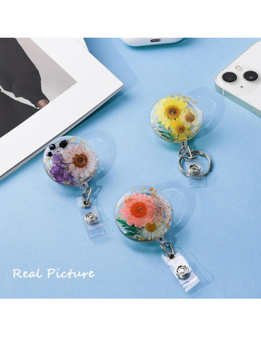 3 Ruedas de Insignia Floral HLQHXWHZT - Clip Retráctil 4 cm