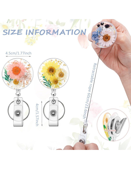 3 Ruedas de Insignia Floral HLQHXWHZT - Clip Retráctil 4 cm