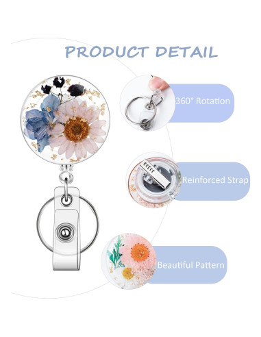 3 Ruedas de Insignia Floral HLQHXWHZT - Clip Retráctil 4 cm