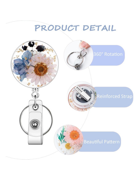 3 Ruedas de Insignia Floral HLQHXWHZT - Clip Retráctil 4 cm