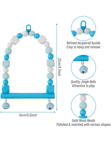 Columpio de Madera para Aves HASSLICKIT Azul 19.5x16cm