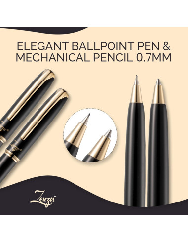 Conjunto de Pluma y Lápiz ZenZoi - Metal, 0.7mm, Negro