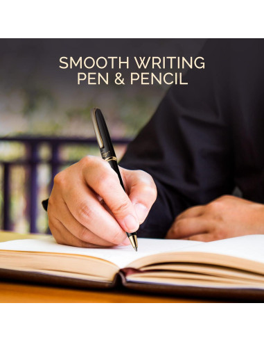 Conjunto de Pluma y Lápiz ZenZoi - Metal, 0.7mm, Negro