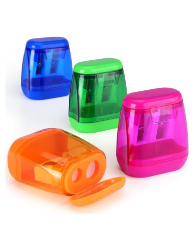 Paquete de 4 Sacapuntas Doble Agujero Hutou - Colores Variados