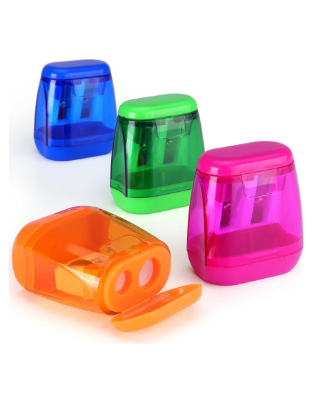 Paquete de 4 Sacapuntas Doble Agujero Hutou - Colores Variados