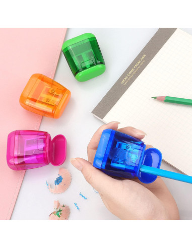 Paquete de 4 Sacapuntas Doble Agujero Hutou - Colores Variados