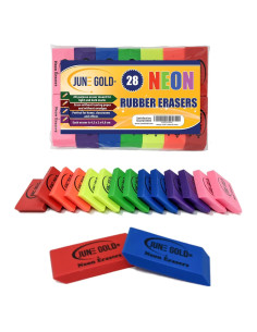 28 Gomas de Borrar Neón June Gold - Multiusos, 4.9x1.9 cm