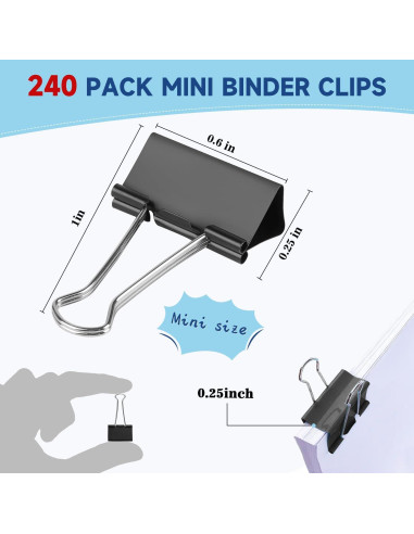 240 Clips de Carpeta Negros JIURUN 15mm Reutilizables