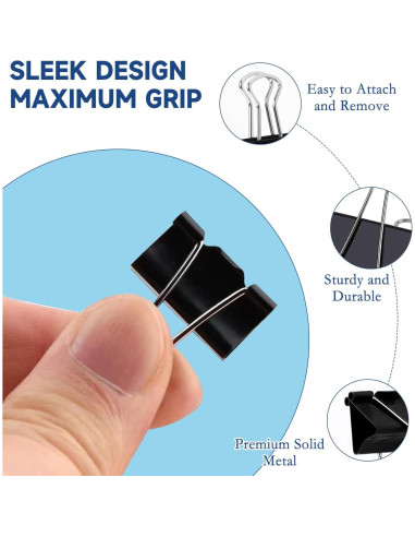 240 Clips de Carpeta Negros JIURUN 15mm Reutilizables