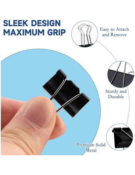 240 Clips de Carpeta Negros JIURUN 15mm Reutilizables