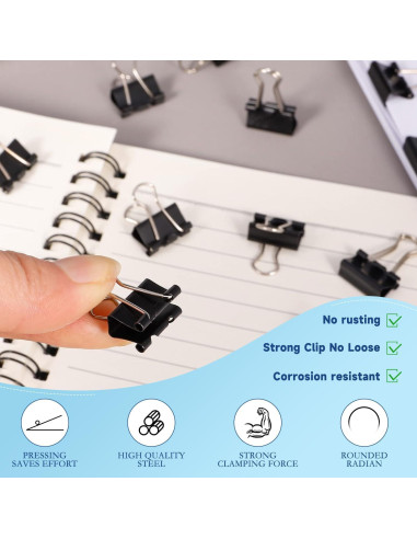 240 Clips de Carpeta Negros JIURUN 15mm Reutilizables